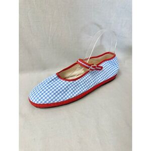 Via I Lilly Sisto Florence Mary Jane Cotton Gingham Blue Red Flats Euro 40 Italy